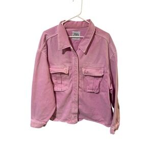 ZARA Size‎ Large Pink Denim Utility Jacket Shacket